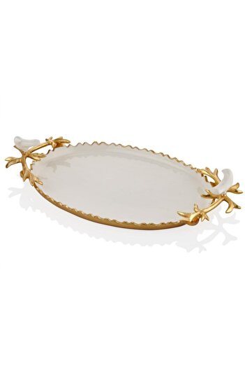 LAMEDORE Love Bird Serisi Beyaz Oval Tepsi 45*25*8cm