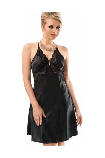 NBB Black Backless Satin Nightgown