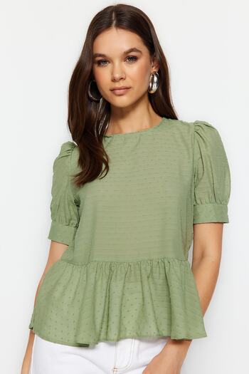 Trendyol Collection Bluză țesută transparentă cu mânecă cu balon de mentă TWOSS20BZ1684