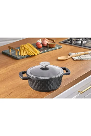 Taç Bella Glass Lid Cast Βαθιά Κατσαρόλα 24 cm Μαύρο