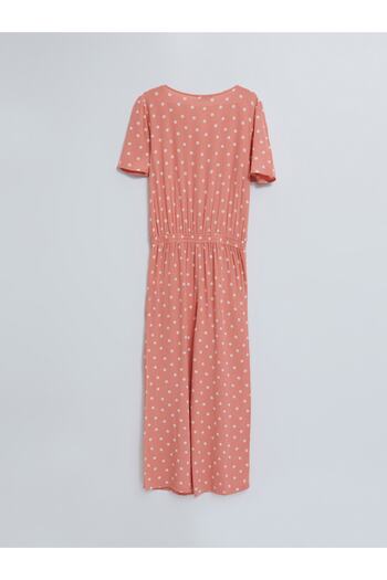 LC Waikiki Double Breasted Collar Polka Dot Short Sleeve Viscose Women's Jumpsuit Mother Girl Combination