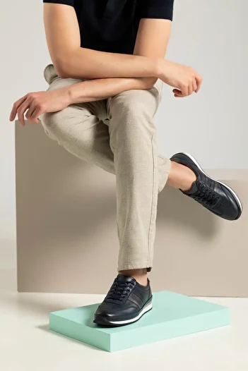 Ziya , Men's Genuine Leather Sneakers1311002 060 Navy Blue
