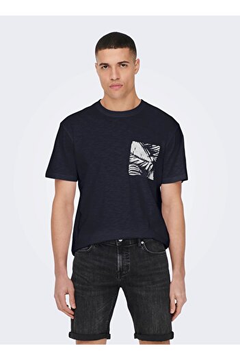 Only & Sons O Neck Plain Navy Blue Men's T-shirt22025286_onsperry Life Reg Leaf Ss