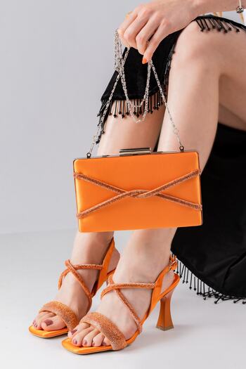 lmn ayakkabı Orange Satin Orthopedic Insole 5mm. Sponge Cross Thick Stone Evening Shoes