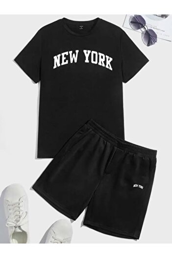 trendgar New York Printed Suit with Black Shorts