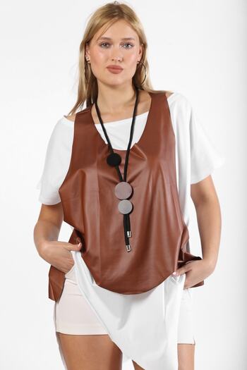Chiccy Reddish Brown U-Neck Sleeveless Asymmetrical Knitted Vest