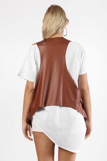 Chiccy Reddish Brown U-Neck Sleeveless Asymmetrical Knitted Vest
