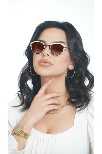 TomyHelf Women's Sunglasses Oval Cream Frame Brown Glass