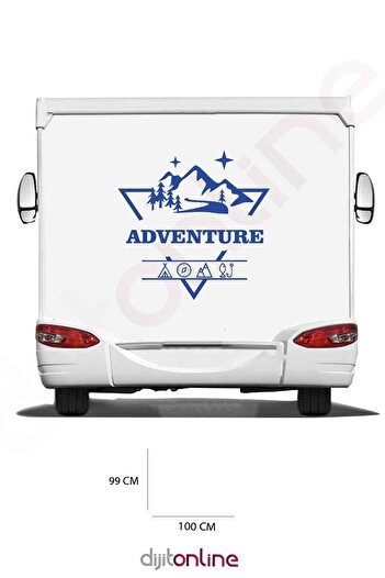 Dijitonline Autocolant Caravană Aventură - Autocolant Munte - Autocolant Pădure - 100x99 Cm
