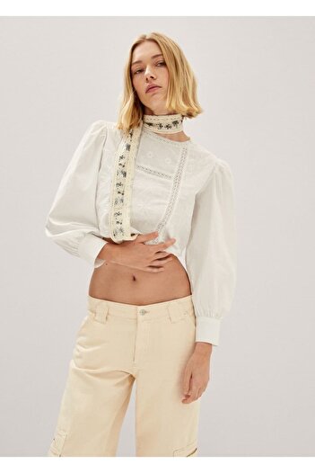 MANGO Woman Embroidered Puffy Sleeve Blouse