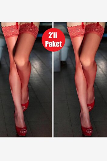 AYYILDIZ 600 Red Garter Stockings 2 Pack