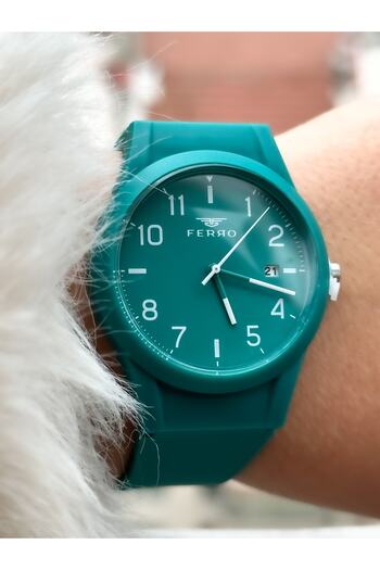 FERRO Brand Waterproof Green Silicone Band Calendar Number Men's/Women's Wristwatch+bracelet