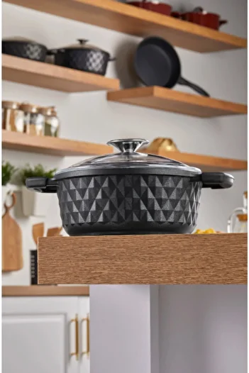 Taç Bella Glass Lid Cast Βαθιά Κατσαρόλα 24 cm Μαύρο