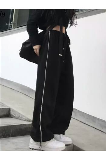 Gofeel Zip Detail Black Tracksuit Leg with Adjustable Black Wide Leg Sweatpants