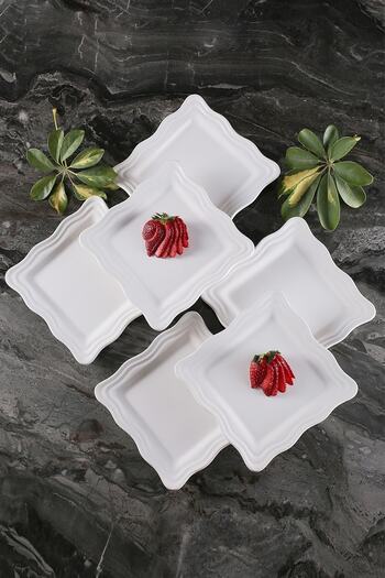 ŞURA MUTFAK Set of 6 White Serenade Cake Plates 19x19cm Cake Plate