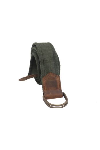 Anatolia Unisex Tan Leather Detailed D Ring Khaki Green Antique Buckle Woven Tactical Jeans Sport Canvas Cloth Belt