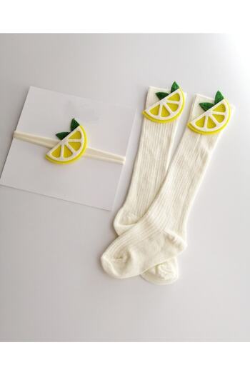 ESES BEBE School Socks Children/baby Lemon Figured Knee Socks and Bandana Set