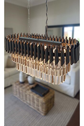 MATMAZEL AKSESUAR Zamira 75x35 Cm Slver Kristal Taşlı Lüks Yemek Masası Üstü 6'lı Avize