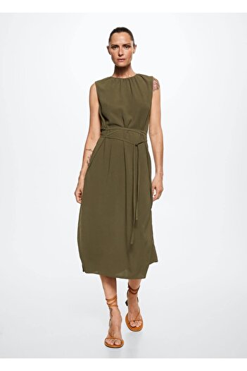 MANGO Woman Belted Woven Dress