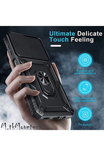 m.tk moveteck Samsung Galaxy A34 5g Case Camera Protected Sliding Ring Armor Military Armor Tank Stand +9H Glass