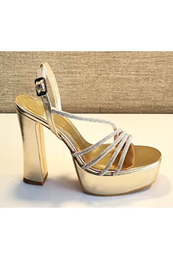 Pine Cone 602 Open Platform Stone Evening Dress Shoes Gold