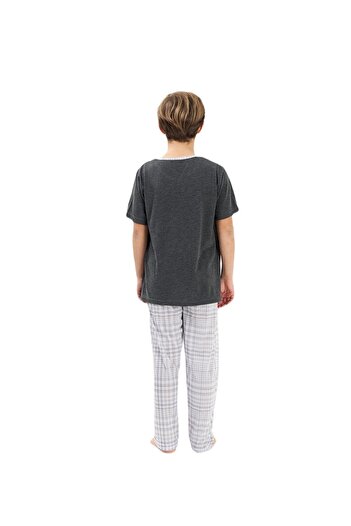 Yeni İnci Short Sleeve Plaid Boy's Pajama Set Pocket341
