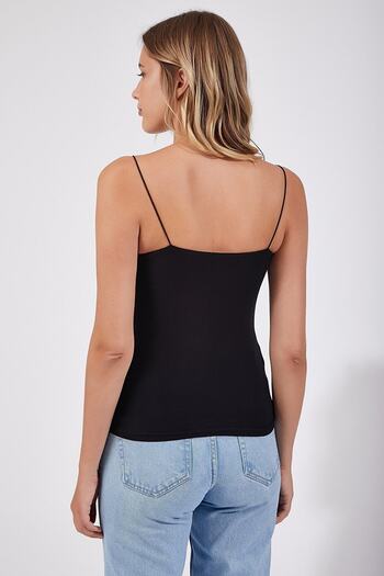 laughs Women's Black String Strap Blouse