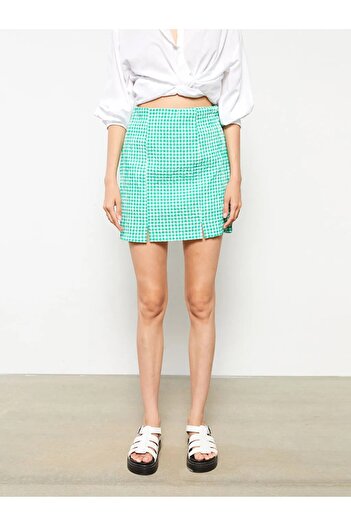 LC Waikiki Plaid Women's Skirt with Zippered Waist and Slit Detail