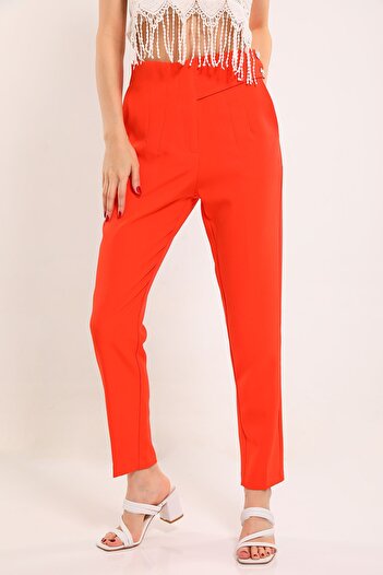 GÜLSELİ Orange Women's Belt Button Trousers