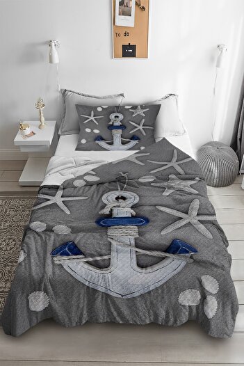 HOMESSA Sailor Anchor Patterned Single Pique (With Pillow Case)