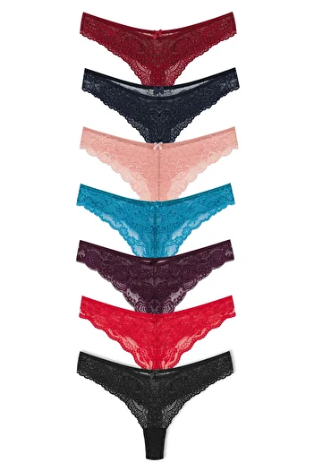 HNX 7-Piece Lace High Waist String Women's Panties
