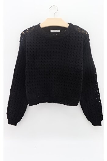 macharelbasic Women's O-neck Patterned Openwork Seasonal Knitwear Sweater