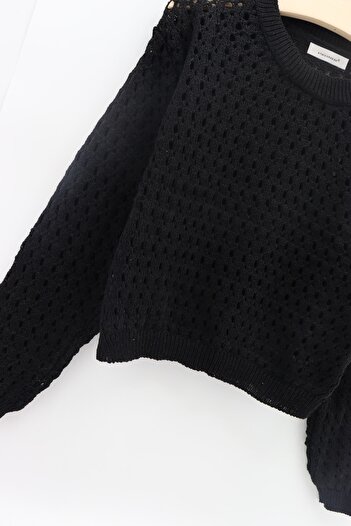 macharelbasic Women's O-neck Patterned Openwork Seasonal Knitwear Sweater