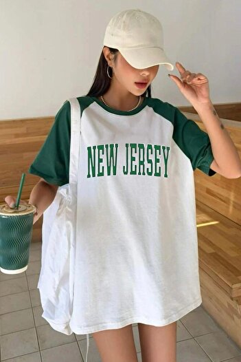 AFROGİYİM Women's New Jersey Printed Pieced Oversize T-shirt