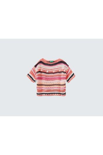 United Colors of Benetton Πλεκτό πουλόβερ κοραλί Mix Crochet Crop για κορίτσια