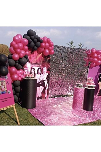 Deniz Party Store Black Pink Birthday Black Metallic Fuchsia Balloon Chain Set