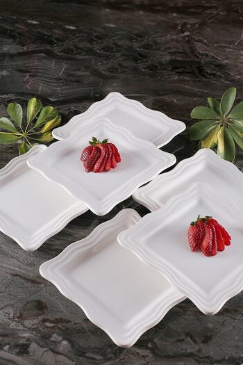 ŞURA MUTFAK Set of 6 White Serenade Cake Plates 19x19cm Cake Plate