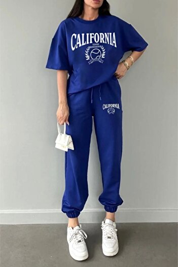 Machetta Plus Size Summer California Tennis Printed Oversize Bottom Top Tracksuit Set