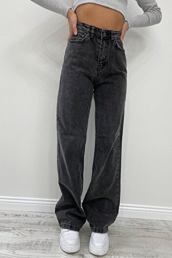 Trn JNS Hooden Lycra Women's Smoked Snow Wash Super High Waist Loose Leg Denim Jeans Loose Trousers