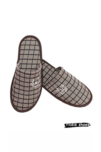 YILDIZ SHOES Ανδρικές παντόφλες σπιτιών με μοτίβο Κεντημένες καθημερινές κλειστές μπροστινές παντόφλες επισκεπτών Χειμερινές παντόφλες επισκεπτών σπιτιού καφέ