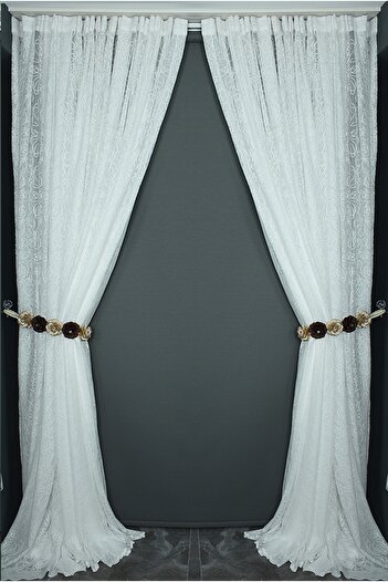 AKÇA TEKSTİL Signature Model Off White Color Single Wing Ready Planted Pleated Background Curtain 300*260 Cm