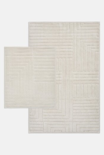 Bluenity Street Doğal Pamuklu 2'li Banyo Kilimi 60xx100 50x60 Cm Beyaz