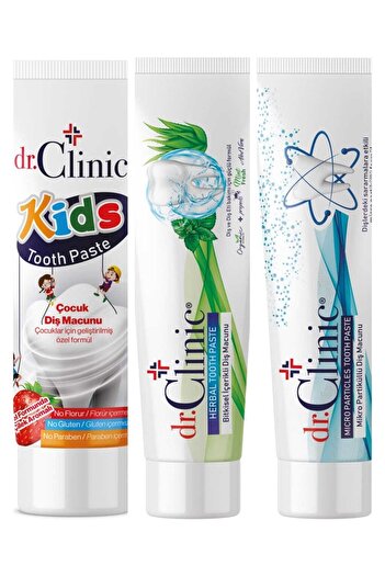 Dr. Clinic Bitkisel Içerikli / Partiküllü / Çocuk Diş Macunu Seti 75 Ml / 120 Gr X 3 Adet