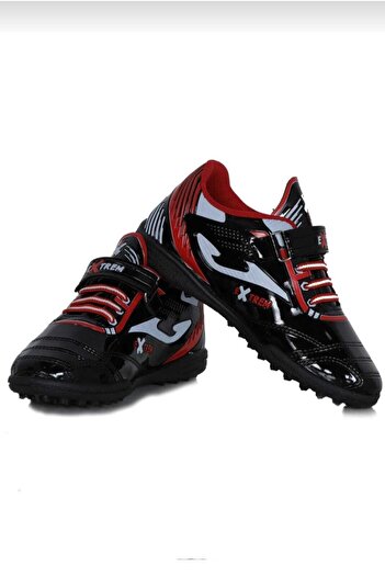 DÜNYA MAĞAZA Black Red Young Children's Football Boots - Velcro Astroturf Field Shoes Extrem