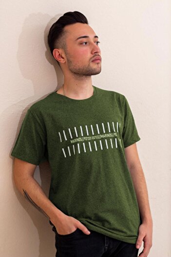 Azıcık Akıllı Men's Khaki Line Printed Regular Cut Crew Neck Men's T-Shirt 22etshmros