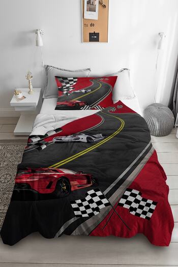 HOMESSA Red Car Patterned Single Pique