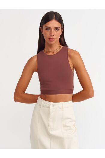 Dilvin 30114 Crop Top-καφέ