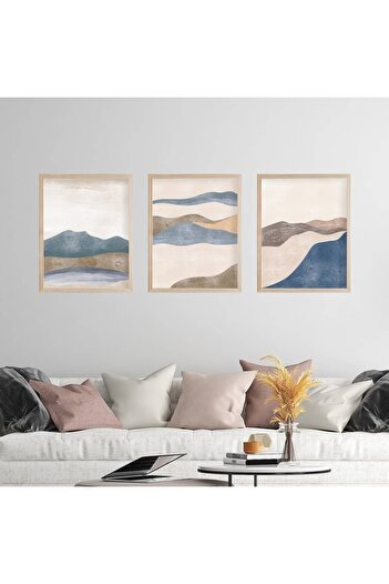 MUNİKA Ahşap Çerçeveli Minimalist 3'lü Tablo Seti