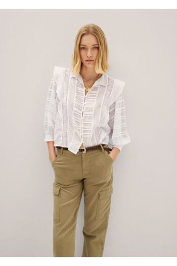 MANGO Woman Lace Piece Cotton Blouse