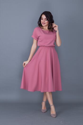 Bidoluelbise Rochie de damă Dusty Rose, cu talie elastică, cu mânecă liliac, lungime midi